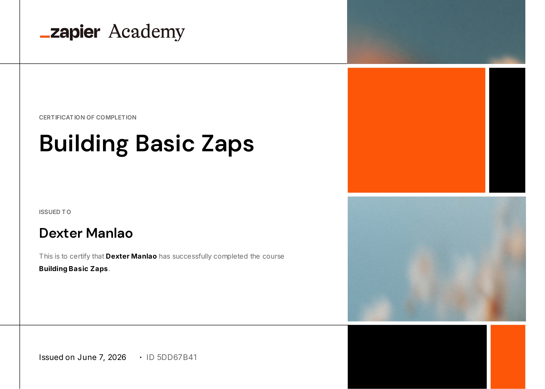 Zapier Building Basic Zaps Certificate